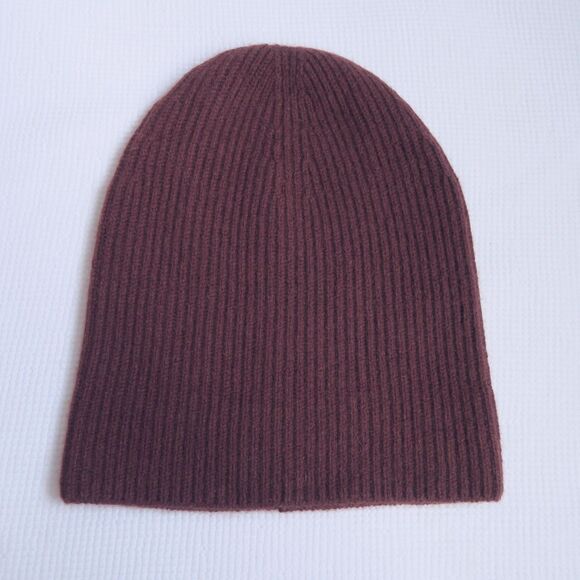 EVERLANE Cashmere Ribbed Beanie One Size Dark Mahogany Brown Winter Wool - Picture 4 of 8